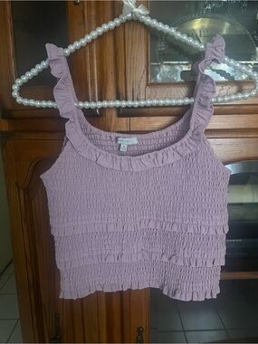Love Tree Lilac Smocked Ruffle Crop Top